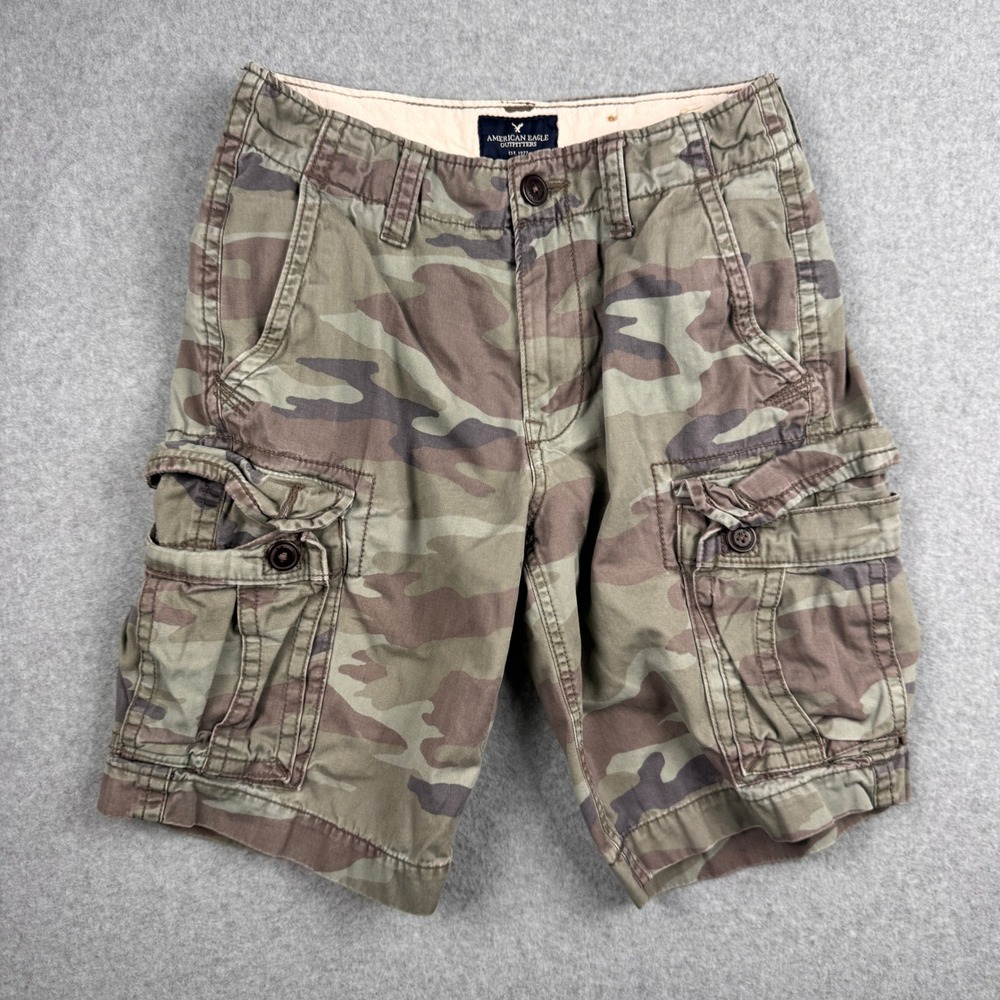 American Eagle Cargo Shorts Mens 28 Green Camo Classic Fit Cotton Utility Y2K